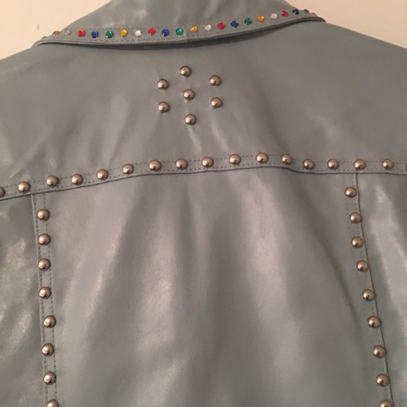 COPY - blue leather jacket with color gems - Picture 6 of 8